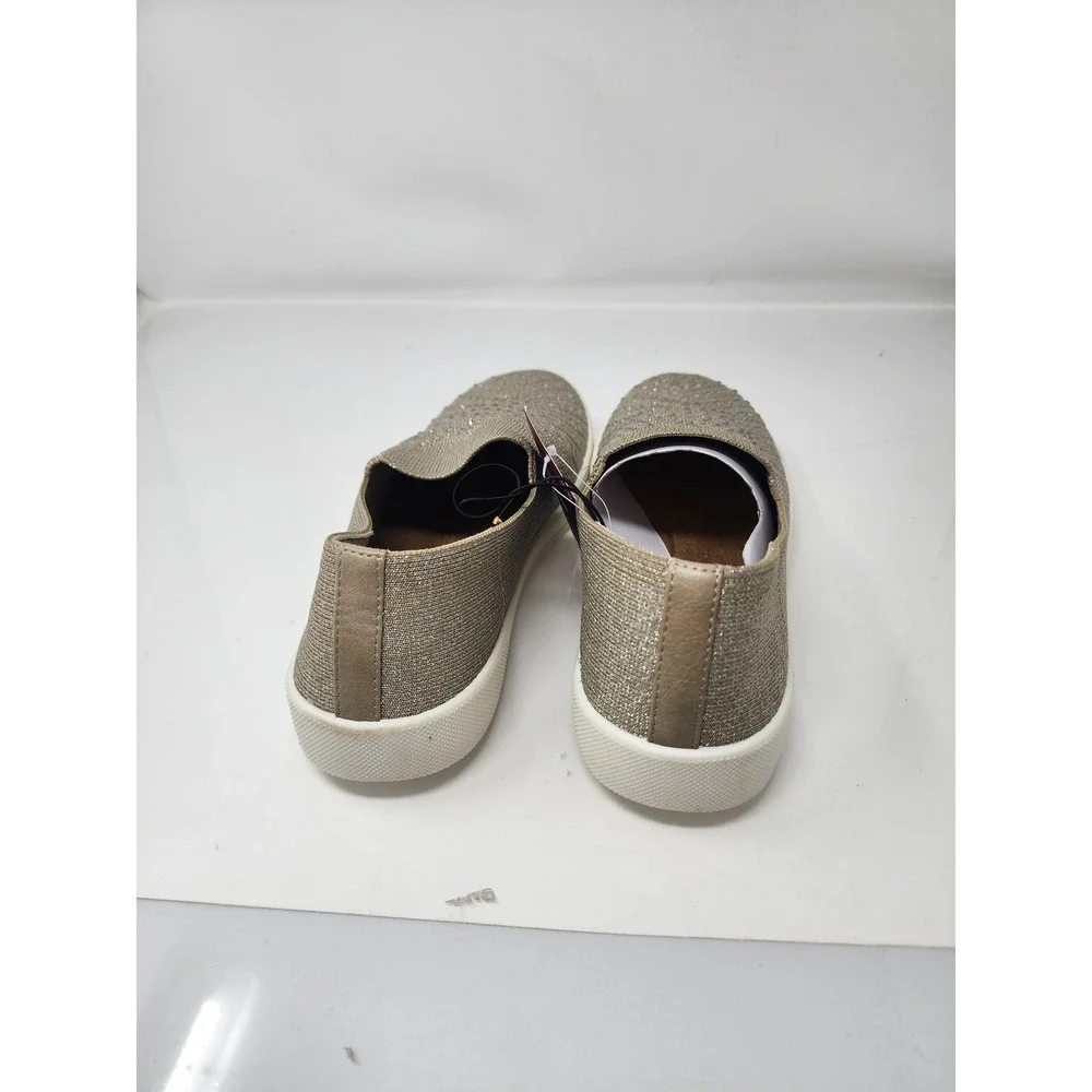 White Mountain Womens Rhinestone Sneaker Tan Metallic Knit Casual Size 10